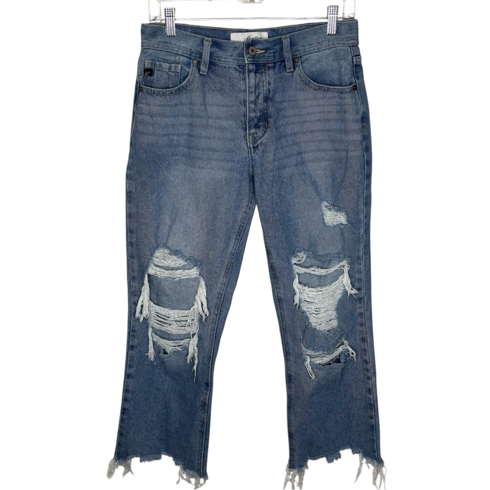 Kancan Estilo Jeans Women’s Size 5/26  Distressed Straight Leg Cropped Frayed